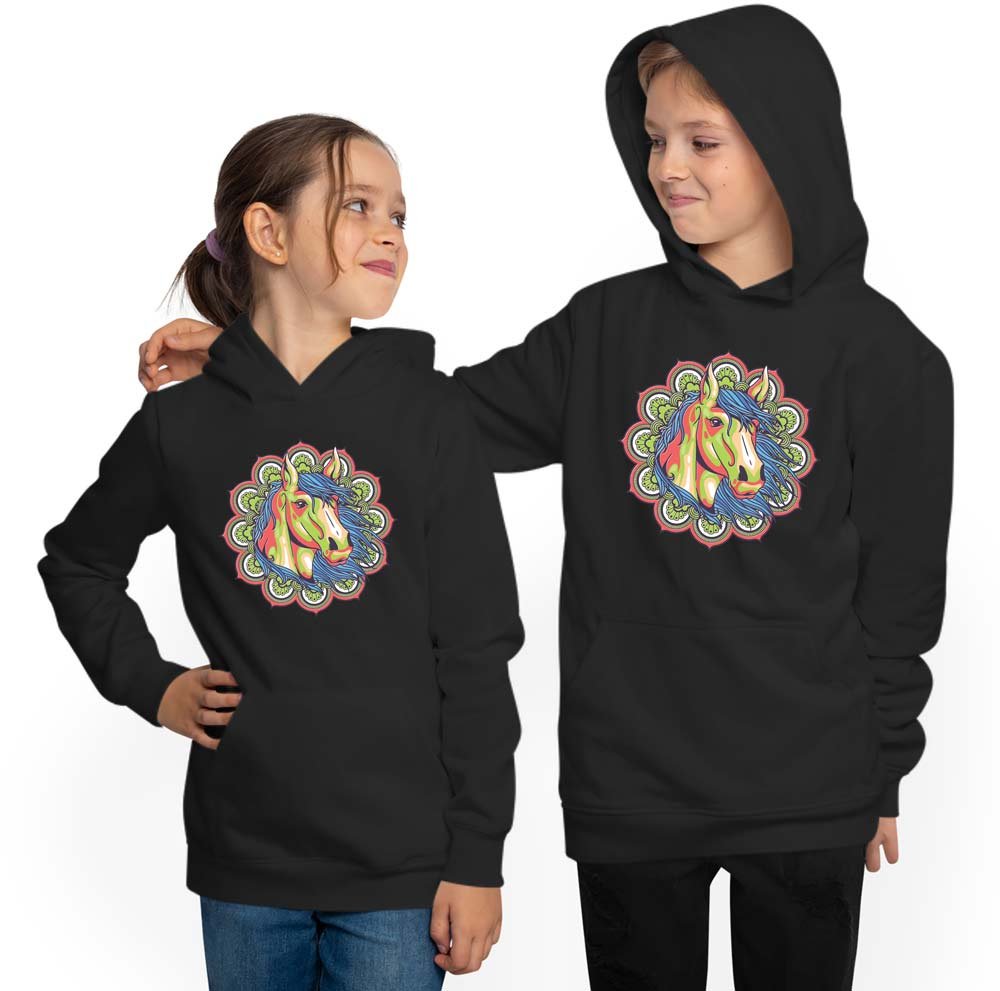 Kids Hoodie Hooded Sweater - Horse Mandala Style i149
